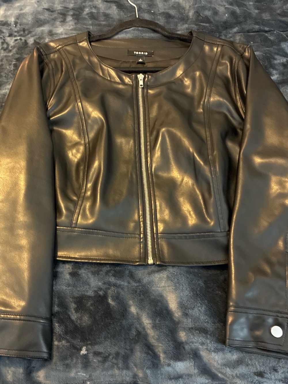 torrid Black Faux Leather Zip-Front Cropped Jacket